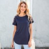 Women T-shirt Color Block Patchwork Leopard Print Round Neck Raglan Sleeve Irregular Hemline Casual Tops