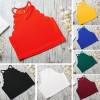 Solid Color Vest Crop Top Halter Neck Sleeveless Keyhole Button Bodycon Summer Camisole