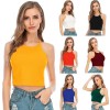 Solid Color Vest Crop Top Halter Neck Sleeveless Keyhole Button Bodycon Summer Camisole