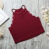 Solid Color Vest Crop Top Halter Neck Sleeveless Keyhole Button Bodycon Summer Camisole