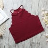 Solid Color Vest Crop Top Halter Neck Sleeveless Keyhole Button Bodycon Summer Camisole