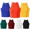 Solid Color Vest Crop Top Halter Neck Sleeveless Keyhole Button Bodycon Summer Camisole