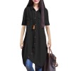 New Women Long Blouse Irregular Hem Short Sleeves Pockets Loose Casual Vintage Top Shirt Dress