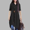 New Women Long Blouse Irregular Hem Short Sleeves Pockets Loose Casual Vintage Top Shirt Dress