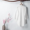 Women Vintage Cotton Linen Blouse Casual Shirt Solid Turn-down Collar Half Sleeves Button Loose Outwear Asymmetry Hem Elegant Tops