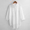 Women Vintage Cotton Linen Blouse Casual Shirt Solid Turn-down Collar Half Sleeves Button Loose Outwear Asymmetry Hem Elegant Tops