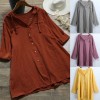 Women Plus Size Cotton Shirt Hooded Drawstring Long Sleeve Button Autumn Spring Basic Tunic Long Loose Tops Blouse