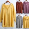 Women Plus Size Cotton Shirt Hooded Drawstring Long Sleeve Button Autumn Spring Basic Tunic Long Loose Tops Blouse