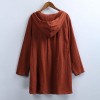 Women Plus Size Cotton Shirt Hooded Drawstring Long Sleeve Button Autumn Spring Basic Tunic Long Loose Tops Blouse