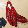 Vintage Women Autumn Hooded Cloak Geometric Buckle Tassel Warm Bohemian Casual Poncho