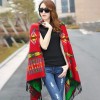 Vintage Women Autumn Hooded Cloak Geometric Buckle Tassel Warm Bohemian Casual Poncho