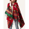 Vintage Women Autumn Hooded Cloak Geometric Buckle Tassel Warm Bohemian Casual Poncho