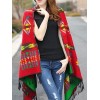 Vintage Women Autumn Hooded Cloak Geometric Buckle Tassel Warm Bohemian Casual Poncho