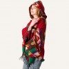 Vintage Women Autumn Hooded Cloak Geometric Buckle Tassel Warm Bohemian Casual Poncho