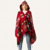 Vintage Women Autumn Hooded Cloak Geometric Buckle Tassel Warm Bohemian Casual Poncho