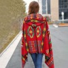 Vintage Women Autumn Hooded Cloak Geometric Buckle Tassel Warm Bohemian Casual Poncho