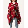 Vintage Women Autumn Hooded Cloak Geometric Buckle Tassel Warm Bohemian Casual Poncho