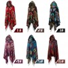 Vintage Women Autumn Hooded Cloak Geometric Buckle Tassel Warm Bohemian Casual Poncho