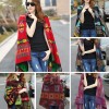 Vintage Women Autumn Hooded Cloak Geometric Buckle Tassel Warm Bohemian Casual Poncho