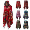 Vintage Women Autumn Hooded Cloak Geometric Buckle Tassel Warm Bohemian Casual Poncho