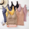 Women Winter Vest Fluffy Thick Warm Removable Pad V Neck Slim Thermal Underwear Camisole