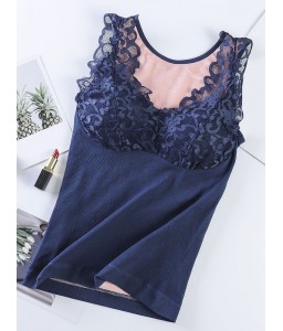 Women Winter Camisole Fleece Lined V Neck Lace Removable Pad Slim Thermal Vest Underwear Tank Tops