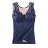 Women Winter Camisole Fleece Lined V Neck Lace Removable Pad Slim Thermal Vest Underwear Tank Tops