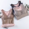 Women Winter Camisole Fleece Lined V Neck Lace Removable Pad Slim Thermal Vest Underwear Tank Tops