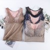 Women Winter Camisole Fleece Lined V Neck Lace Removable Pad Slim Thermal Vest Underwear Tank Tops