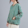 Women Loose Blouse Plaid Print Knitted V-Neck Long Sleeve Pockets Vintage Shirt Casual Tops