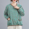 Women Loose Blouse Plaid Print Knitted V-Neck Long Sleeve Pockets Vintage Shirt Casual Tops