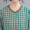 Women Loose Blouse Plaid Print Knitted V-Neck Long Sleeve Pockets Vintage Shirt Casual Tops