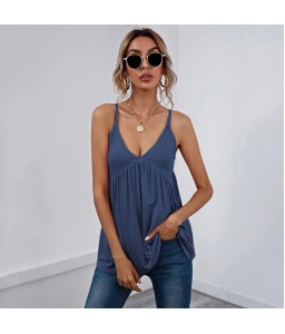 Women Camisole Loose V Neck Strappy Sleeveless Tank-Tops Solid Vest Shirt Spring Summer Beach