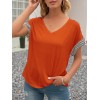 Women Striped Splicing Loose T-shirt V Neck Dropped Shoulder Short Sleeve Summer Blouse Casual Tops