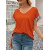 Women Striped Splicing Loose T-shirt V Neck Dropped Shoulder Short Sleeve Summer Blouse Casual Tops