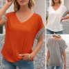 Women Striped Splicing Loose T-shirt V Neck Dropped Shoulder Short Sleeve Summer Blouse Casual Tops