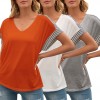 Women Striped Splicing Loose T-shirt V Neck Dropped Shoulder Short Sleeve Summer Blouse Casual Tops