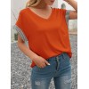 Women Striped Splicing Loose T-shirt V Neck Dropped Shoulder Short Sleeve Summer Blouse Casual Tops