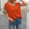 Women Striped Splicing Loose T-shirt V Neck Dropped Shoulder Short Sleeve Summer Blouse Casual Tops