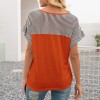 Women Striped Splicing Loose T-shirt V Neck Dropped Shoulder Short Sleeve Summer Blouse Casual Tops