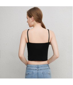 Women Modal Camisole Solid Color Adjustabl Strap Pad Wireless Slim Crop Top Yoga Vest