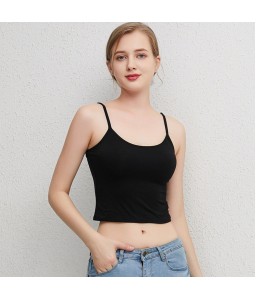 Women Modal Camisole Solid Color Adjustabl Strap Pad Wireless Slim Crop Top Yoga Vest