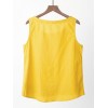 Women Cotton Linen Vest Ruffle Pocket O-neck Sleeveless Blouse Solid Loose Summer Tank Tops