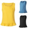 Women Cotton Linen Vest Ruffle Pocket O-neck Sleeveless Blouse Solid Loose Summer Tank Tops