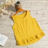 Women Cotton Linen Vest Ruffle Pocket O-neck Sleeveless Blouse Solid Loose Summer Tank Tops