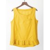 Women Cotton Linen Vest Ruffle Pocket O-neck Sleeveless Blouse Solid Loose Summer Tank Tops