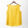 Women Cotton Linen Vest Ruffle Pocket O-neck Sleeveless Blouse Solid Loose Summer Tank Tops