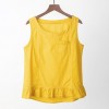 Women Cotton Linen Vest Ruffle Pocket O-neck Sleeveless Blouse Solid Loose Summer Tank Tops