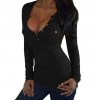 New Sexy Women T-Shirt Button V Neck Chest Pocket Long Sleeve Top Black/White/Blue/Pink