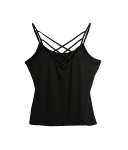 New Sexy Women Criss Cross Top Spaghetti Strap V Neck Sleeveless Backless Bodycon Tank Top T-Shirt Watermelon Red/Black